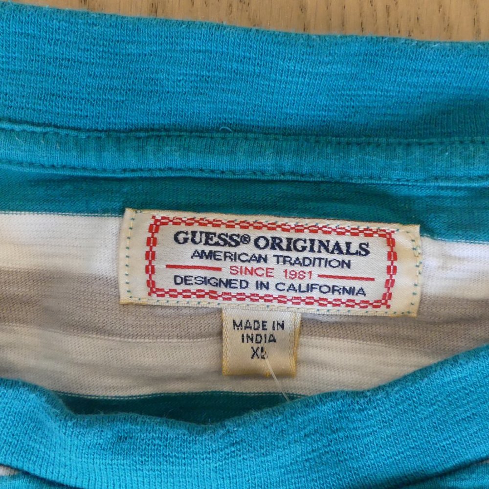 Guess Originals White/Green/Grey Horizontal Striped XLarge Long Sleeve T-Shirt - Picture 3 of 3